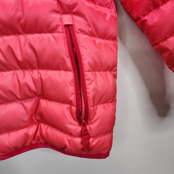 Eddie Bauer Large 14-16 Girls Reversible Hooded Down Jacket Coat Ombré Red Pink - Picture 5 of 14